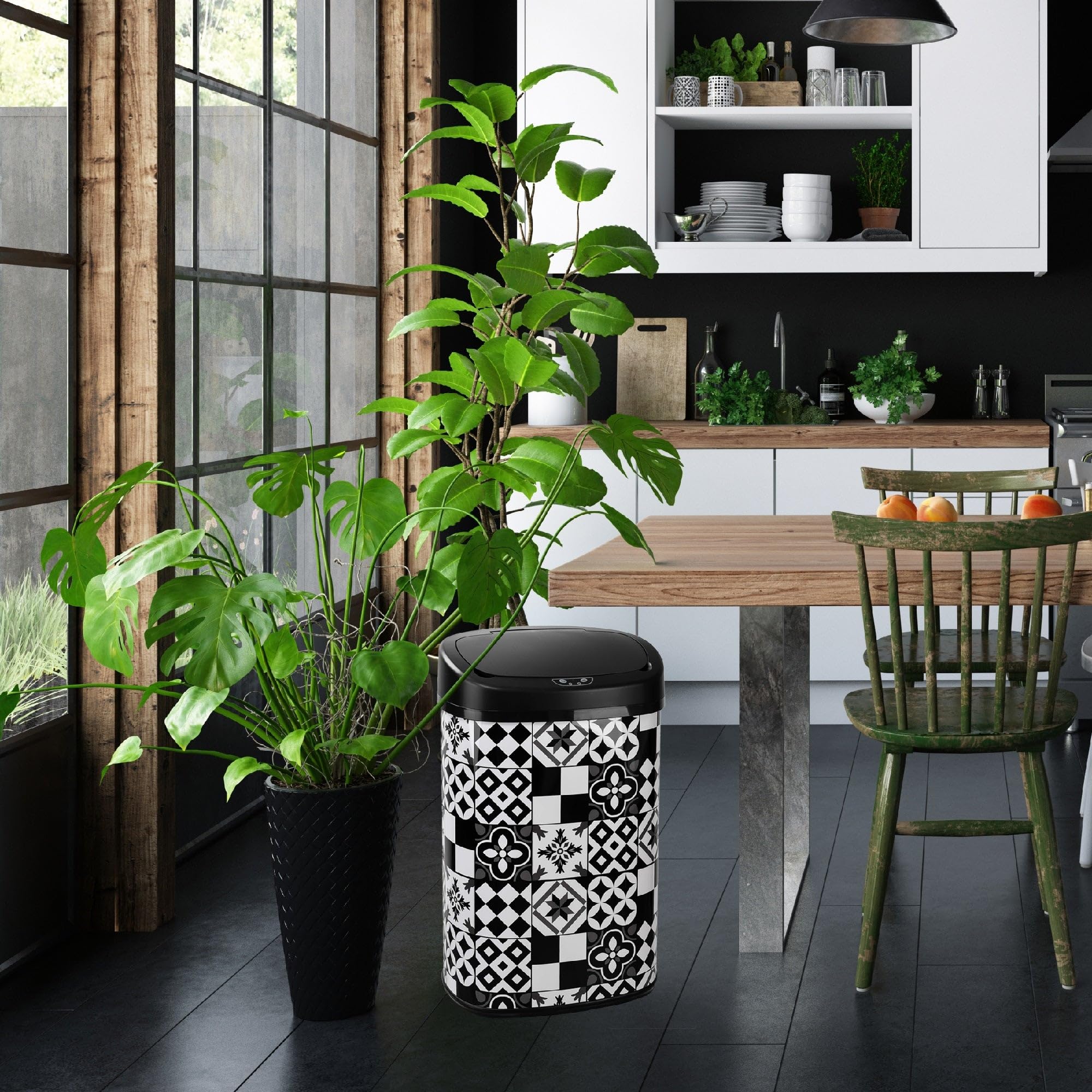 Kitchen Move Cubo de Basura de Cocina automático Majestic de 58 L, con azulejo de Cemento, de Acero Inoxidable con fleje