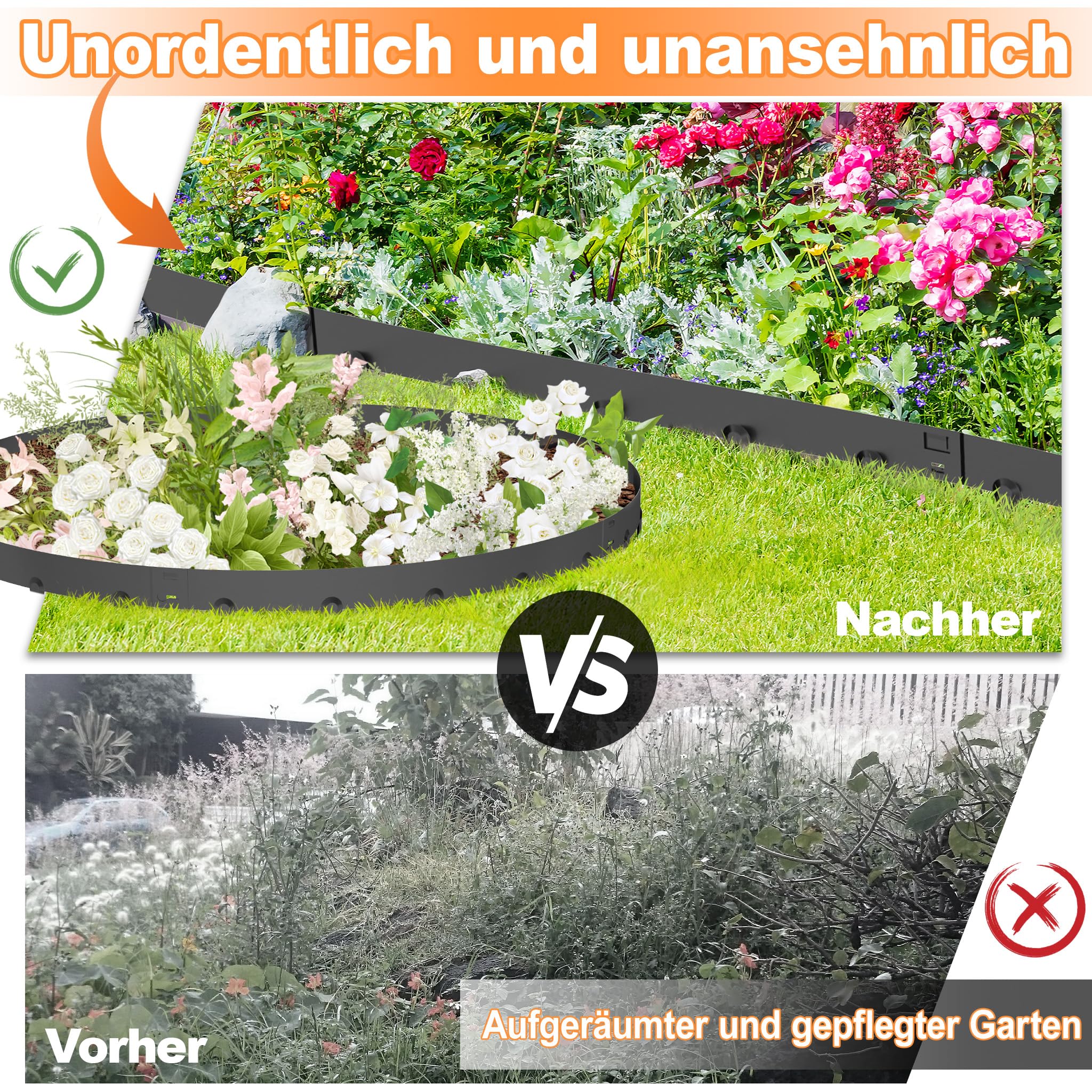 NAIZY Rasenkante Metall 10 Stück Beeteinfassung Flexible Beetumrandung mit Schnalle Mähkante für Garten, Anthrazit