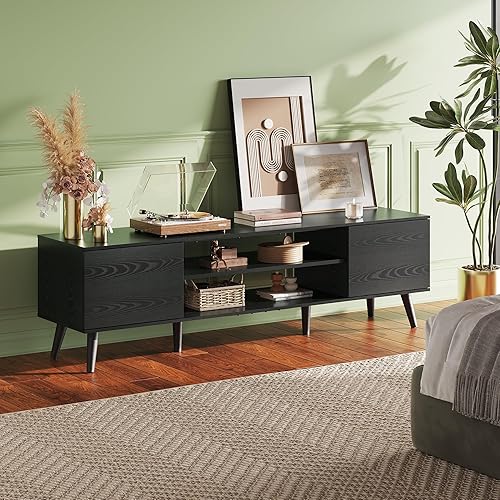 Miniatura 28 de WLIVE Soporte de TV para TV de 55 y 60 pulgadas, moderno centro de entretenimiento con armarios de almacenamiento, mesa consola de TV de mediados de
