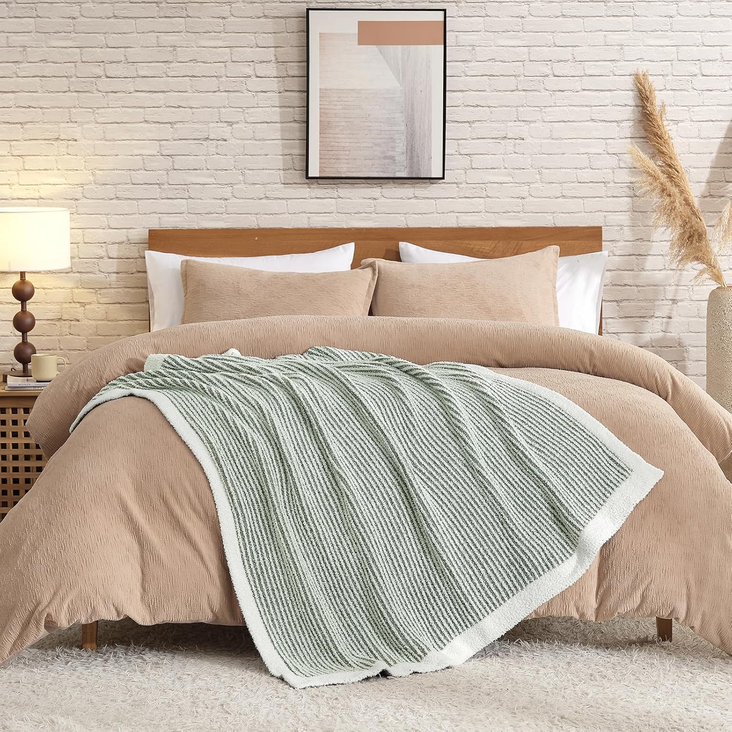 Snuggle Sac Warm Throw Blanket for Couch, Fuzzy Microfiber Knit Stripe Blankets for Couch, Sofa, Travel, Green Cream, 50x60 inches - Image 5