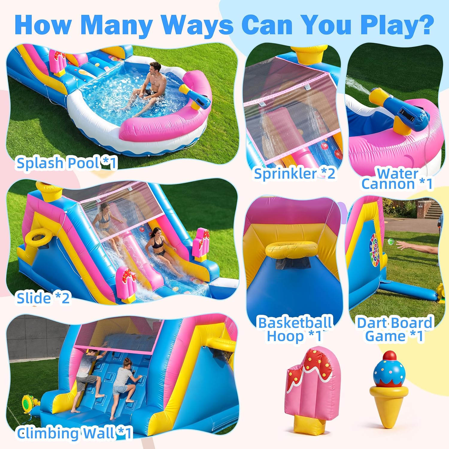 Inflatable Commercial Grade Water Slide with Pool: 22.5 ft (L), Premium PVC, 1100W Blower, Ice Cream Style - for Adults & Teenagers Backyard Party Outdoor