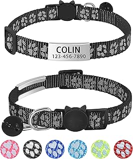 LaReine Reflective Cat Collars Breakaway with Bell and ID Tag - with Personalization Options (7.5