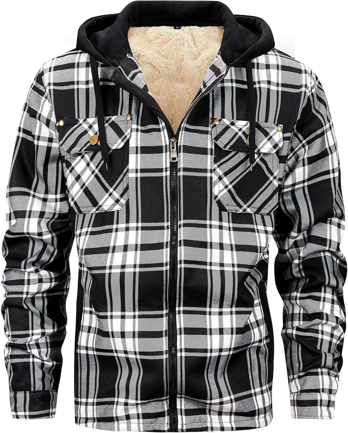 Men's Winter Fleece Warm Thick Plaid Jackets Heavyweight Cotton Hoodies Flannel Hooded Shirt Jacket