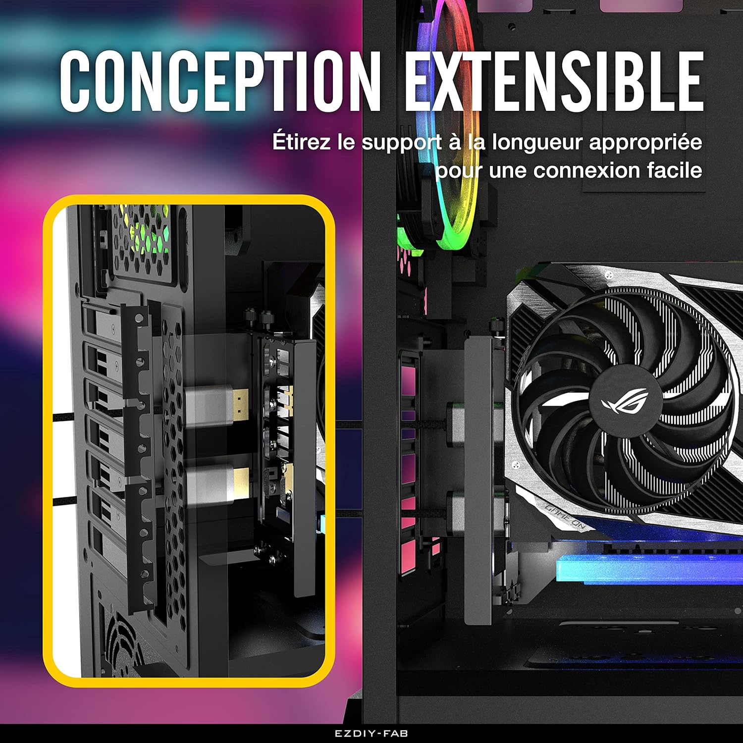 EZDIY-FAB Supporto per montaggio GPU PCIe 4.0 con LED ARGB 5V 3 pin, kit di supporto per scheda video VGA con cavo Riser PCIe 4.0 X16 Gen4 17 cm/6,69 Pollici ad angolo retto a 90 gradi - Nero EZDIY-FAB Supporto per montaggio GPU PCIe 4.0 con LED ARGB 5V 3 pin, kit di supporto per scheda video VGA con cavo Riser PCIe 4.0 X16 Gen4 17 cm/6,69 Pollici ad angolo retto a 90 gradi - Nero