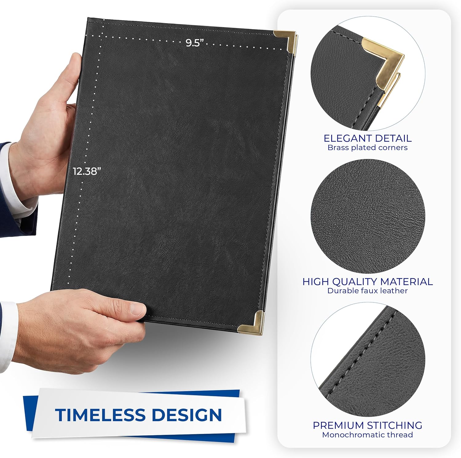 Samsill Classic Collection Business Portfolio - Executive Padfolio for Resume & Document Organizer - 8.5 by 11-Inch Legal Pad, Faux Leather with Brass Corners (Black)