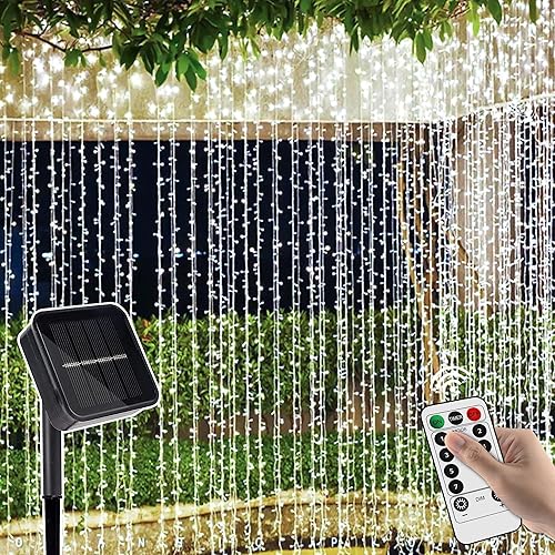 304 luces LED solares de cortina con control remoto con 8 modos, luces de Navidad al aire libre impermeables para ventana, patio, jardín, balcón,