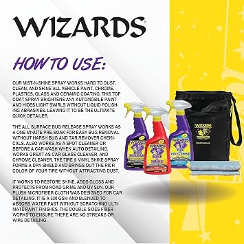 Wizards 5 Piece Car Detailing Kit - Beginner Friendly Professional Car Detailing Kit - Car Accessories for Men -  with a Microfiber Towel, Storage Bag and 22 oz Spray Bottles