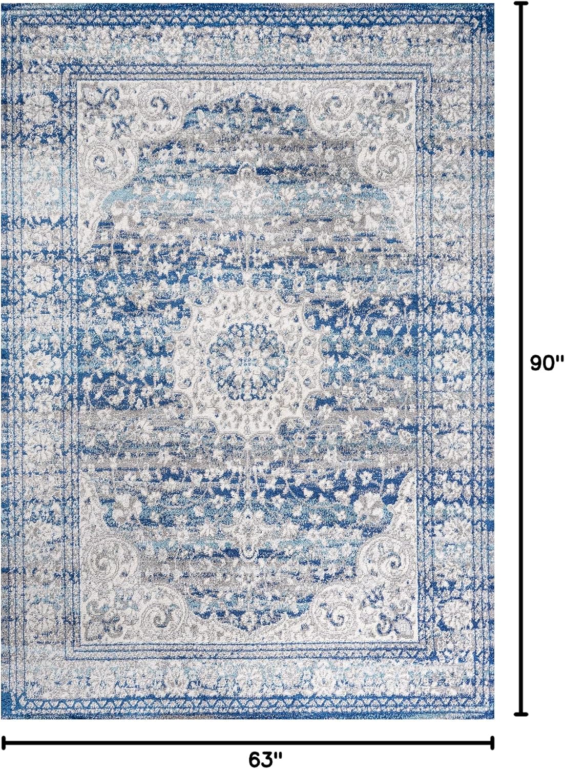 JONATHAN Y Scala Ornate Vintage Blue/Dark Gray Indoor Area Rug, 5x8, Medallion, Bohemian, Easy-Cleaning for Living Room, Bedroom, Kitchen, Pet Friendly, Non-Shedding (BMF109A-5)