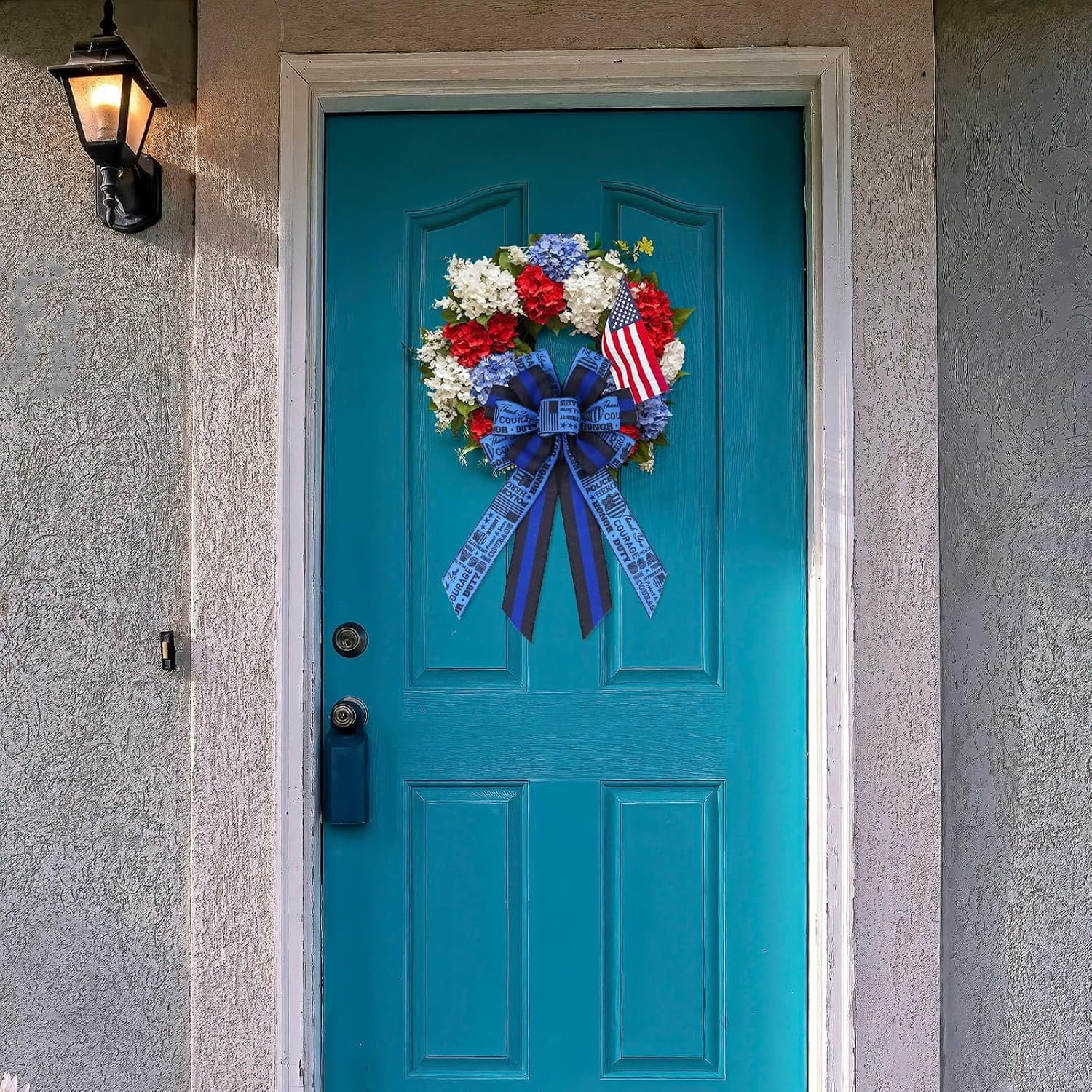 YKW Police Support Bow for Wreaths 11.42" x 20.87", Blue Line Law Enforcement Decoration, Patriotic Door Hanger, Thank You Gift for Officers, American Hero Tribute