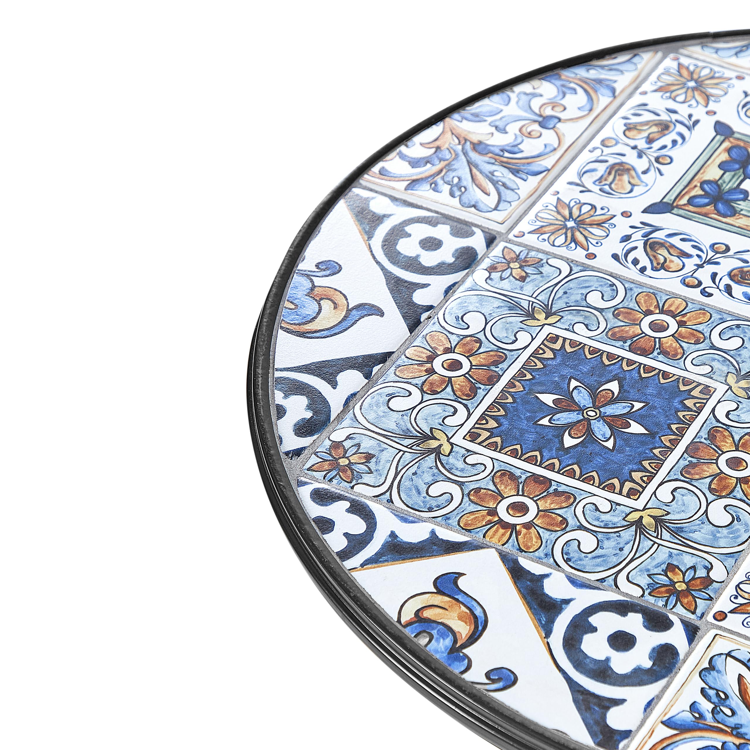Beliani Mesa de balcón Exterior Metal Estilo Vintage Tablero de Mosaico Estructura Hierro Negro Civita