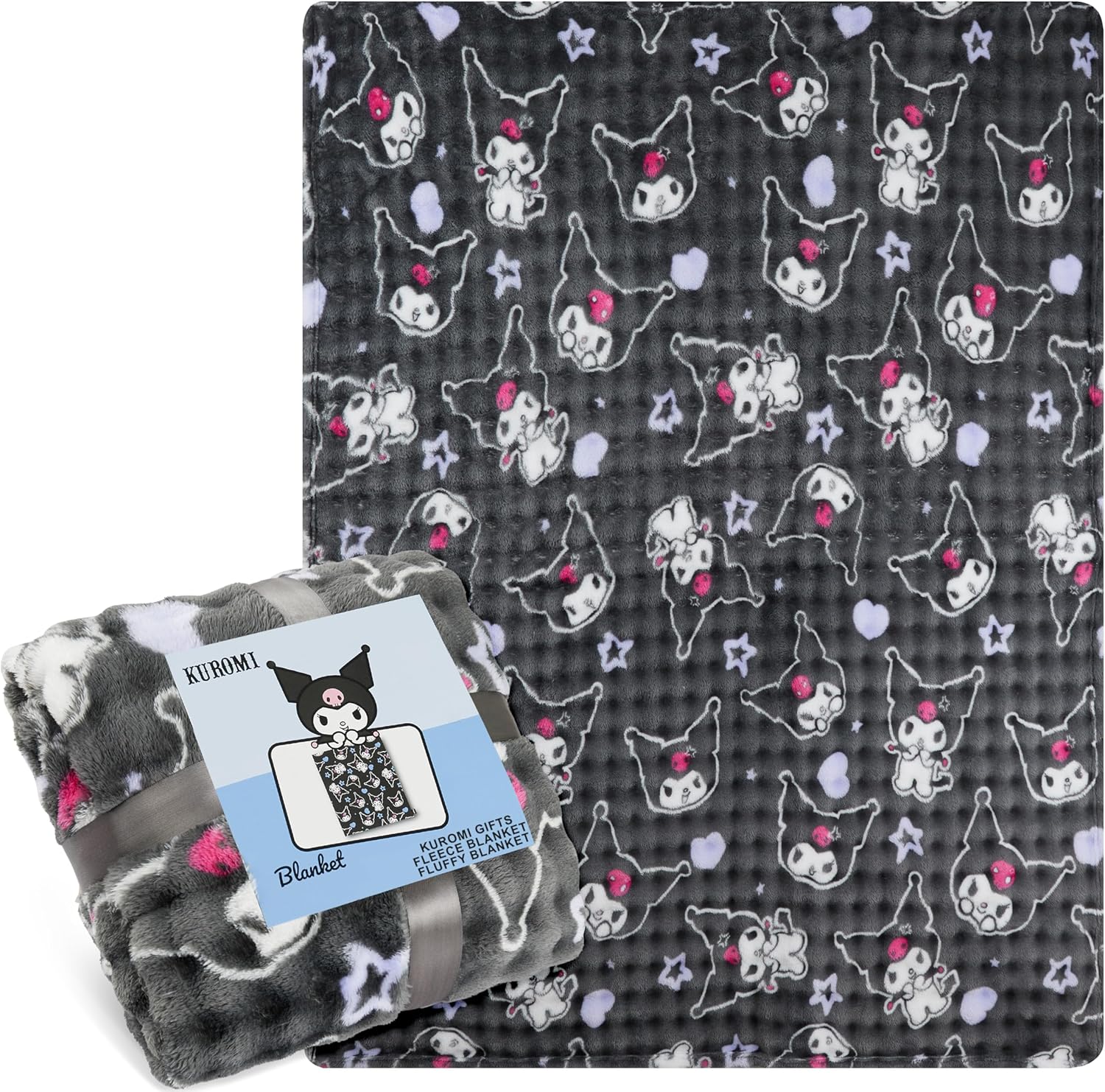 Get Trend Hello Kitty Sanrio Waffle Blanket for Girls, Teens, Women, 51 x 59 in, Kuromi Throw Blanket, Throw for Bed, Room Decor, Kawaii Gifts for Her (Grey Kuromi)