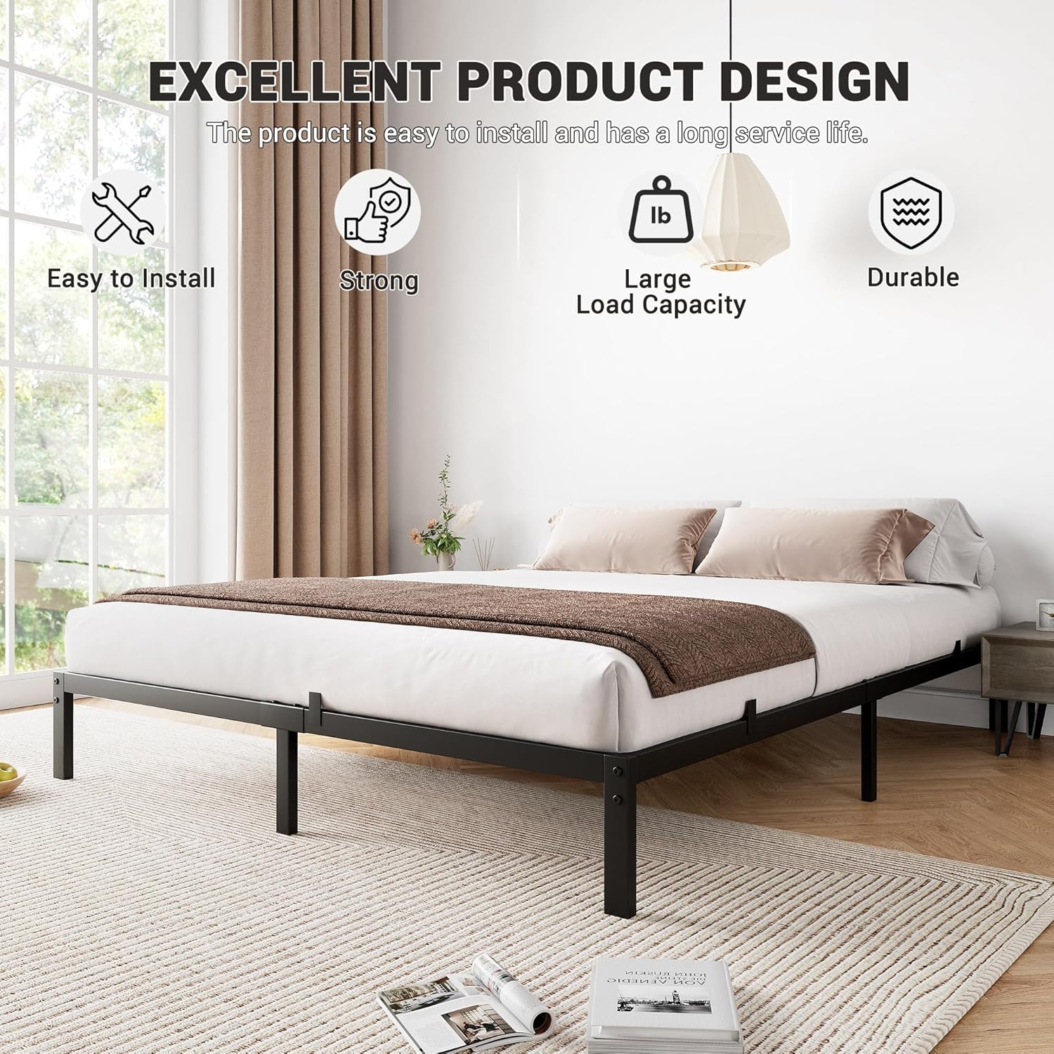 IDEALHOUSE 6 Inch Twin XL Bed Frame, High Metal Platform Bed Frames Twin XL Size with Space Under Frame, No Box Spring Needed, Easy Assembly, Sturdy Steel Slats, Black(Twin XL)
