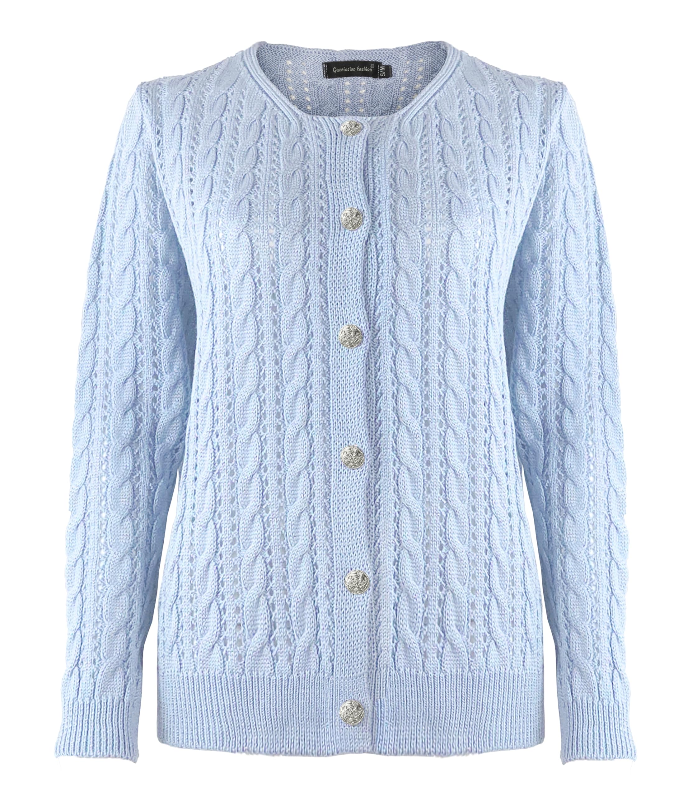 New Ladies Women Cable Knit Button Cardigan Knitted Long Sleeve Top Sweater Jumper [Sky,SM]