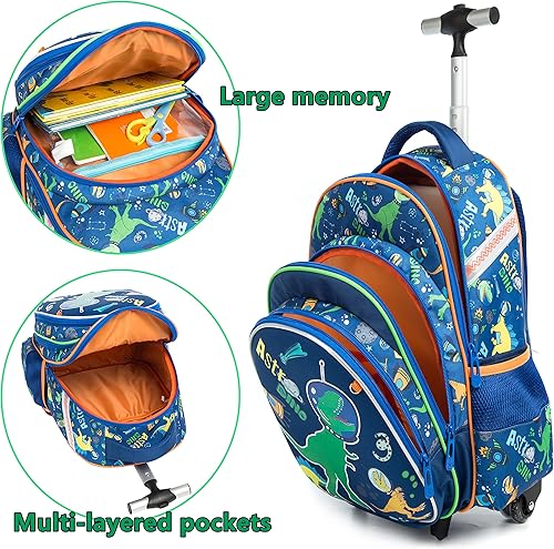 Miniatura 5 de Egchescebo Mochila con ruedas para niños, 3 unidades, con ruedas, carrito con ruedas, Azul-konglong, Mochilas de viaje