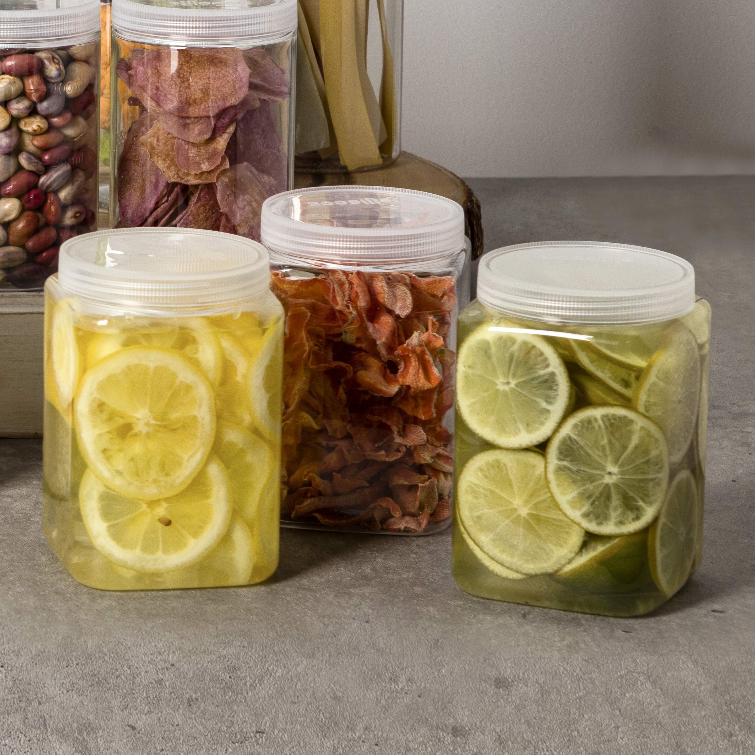 透明プラスチック保存容器 3個セット Amazon | Silicook 透明プラスチックジャー 3個セット - 正方形、透明