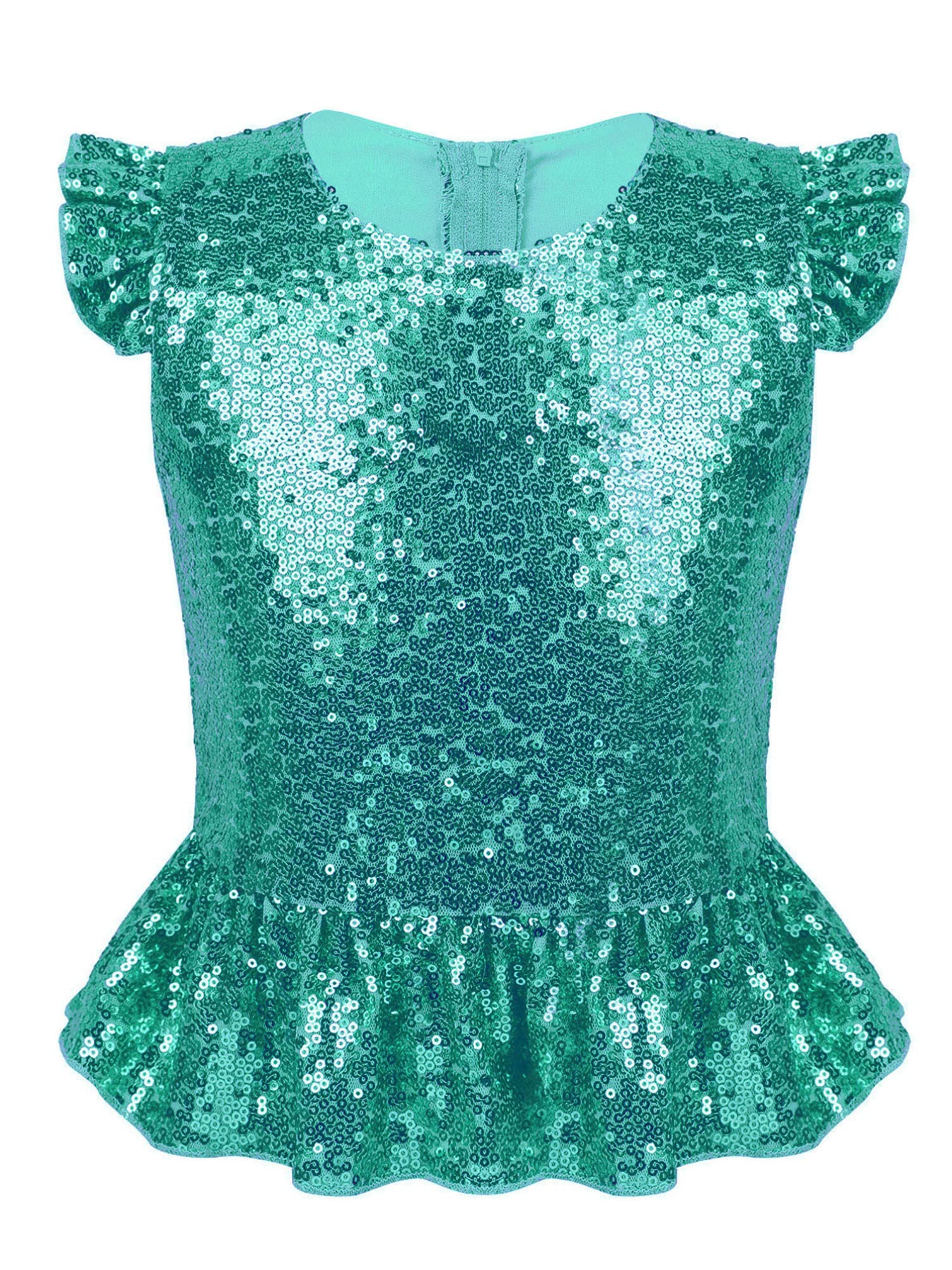 Manyakai Kids Girls Sequins Ruffled Sleeves T-Shirts Top Peplum Shirts Modern Dance Crop Tops