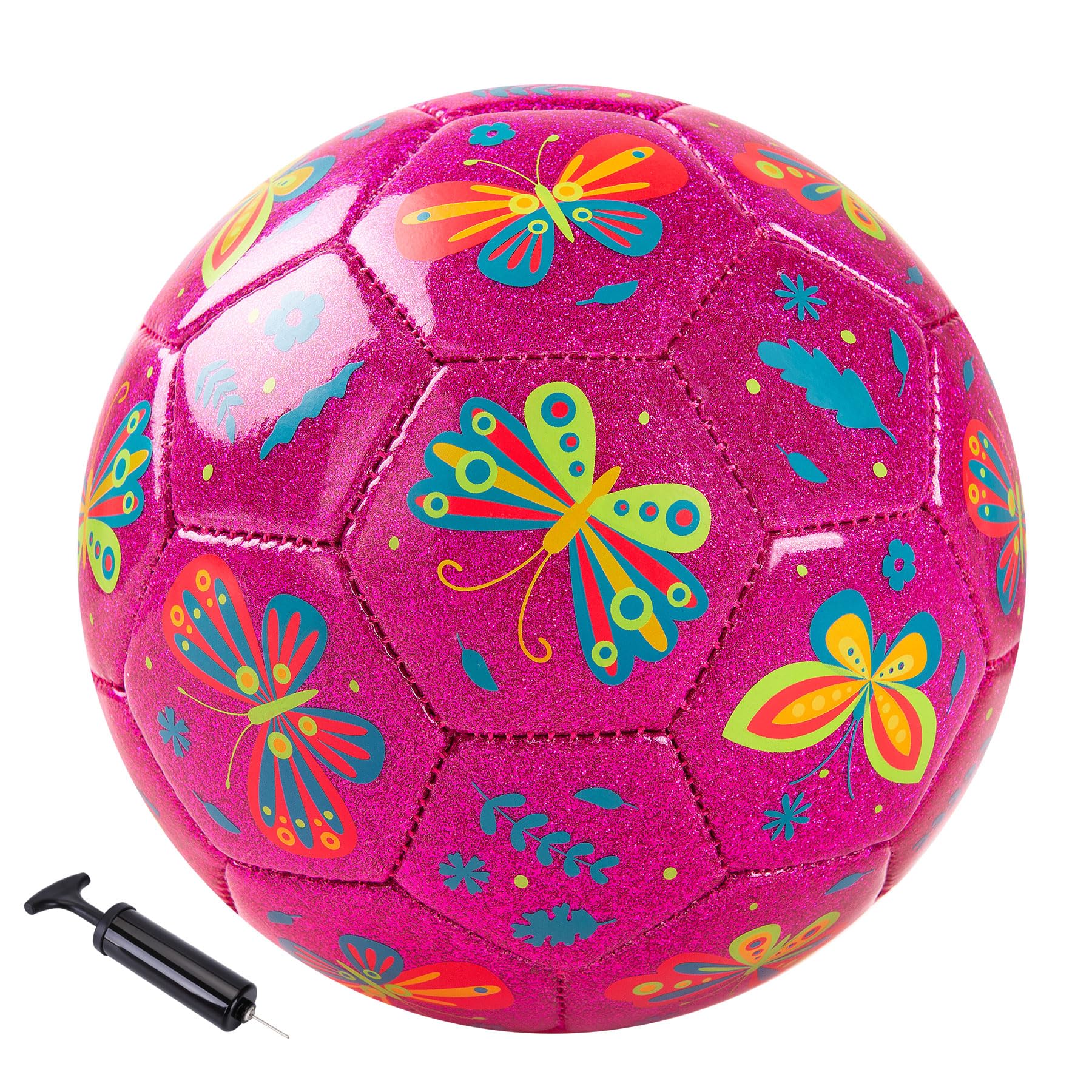 U&C Planet Size 3 Football for Kids Ages 3-8 with Pump & Mesh Bag, Sparkly Rose & Butterfly Design