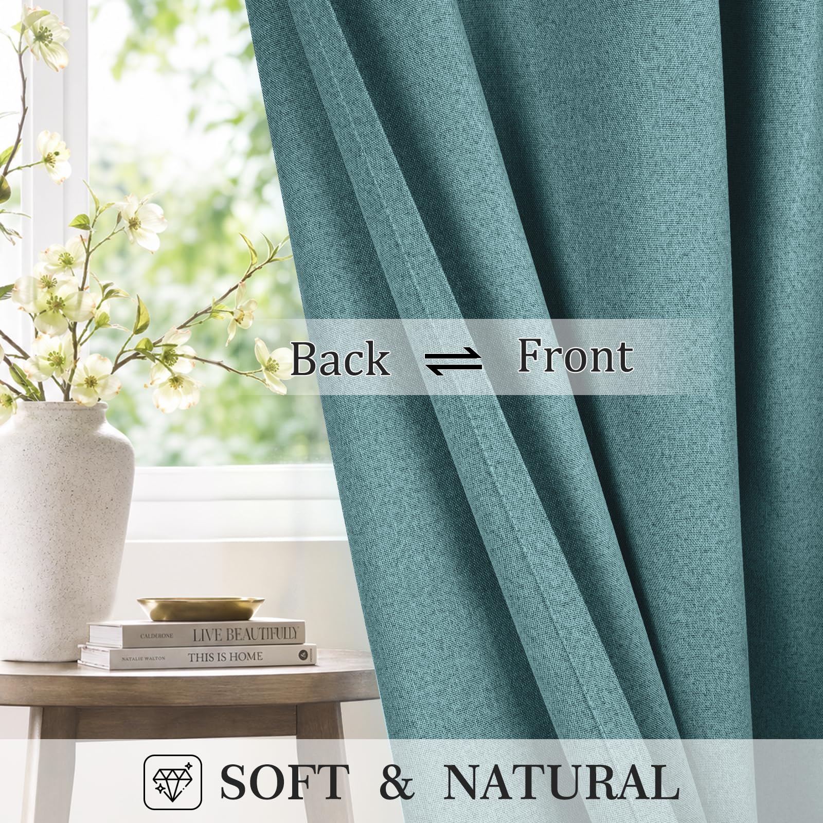 Ystyle Verdunkelungsvorhänge mit Ösen 100% 2er Set, 140×240 cm, Türkis | Blackout Curtain Leinenoptik, Thermovorhang Gegen Kälte Und Hitze, Gardinen Blickdicht für Schlafzimmer Wohnzimmer