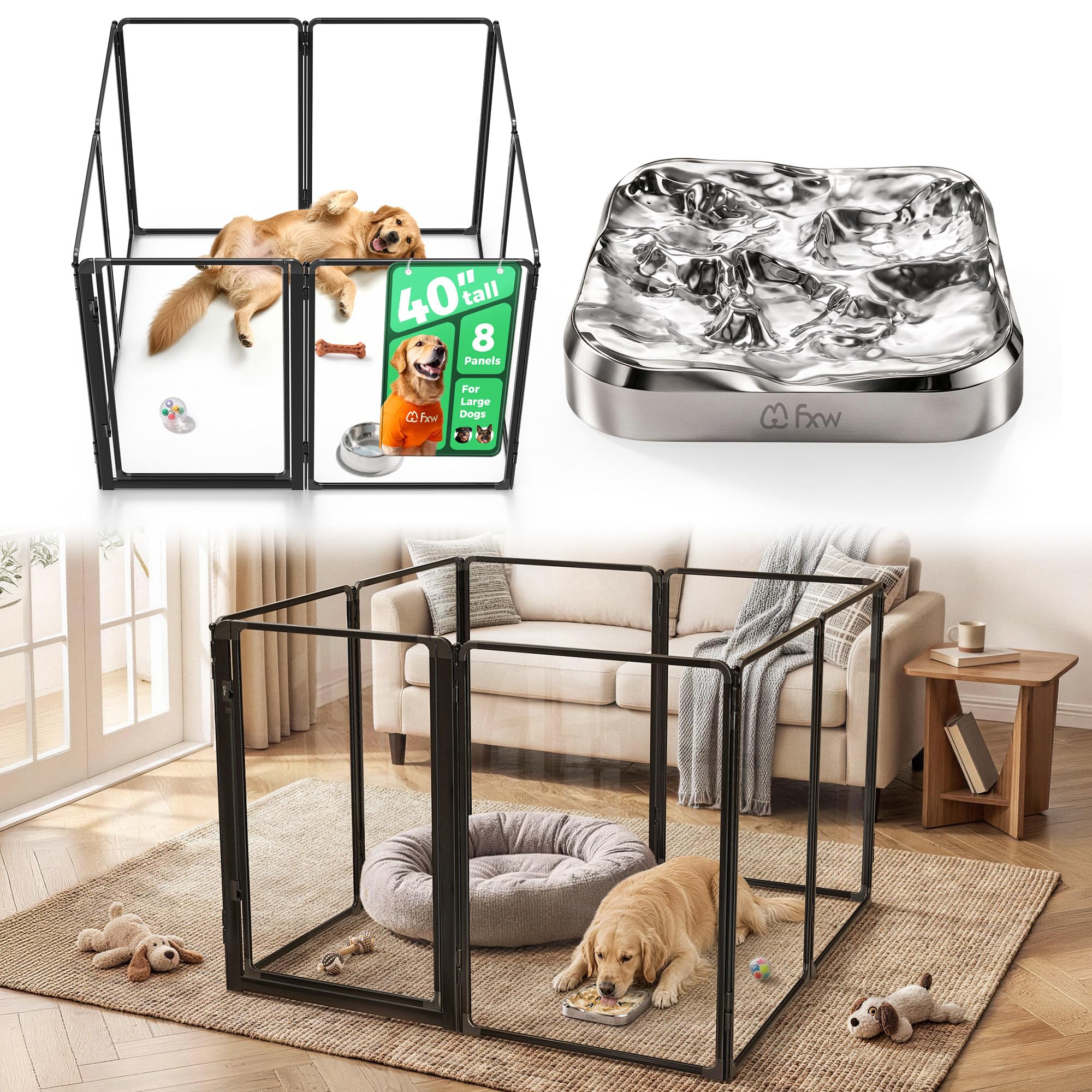 FXW AuraSpace Pro Acrylic &amp; Metal Dog Playpen with Lick Mat, 40"H, 8 Panels