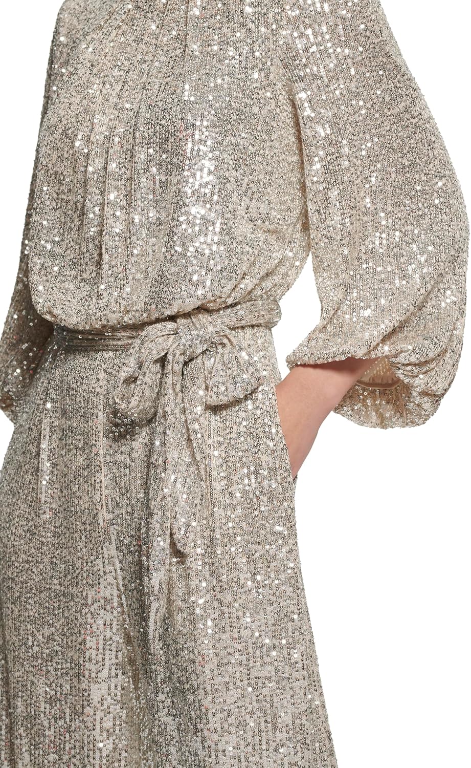 Vince Camuto womens Jewel Neck Tie Waist Sequin Wide Leg Jumpsuit - Image 4