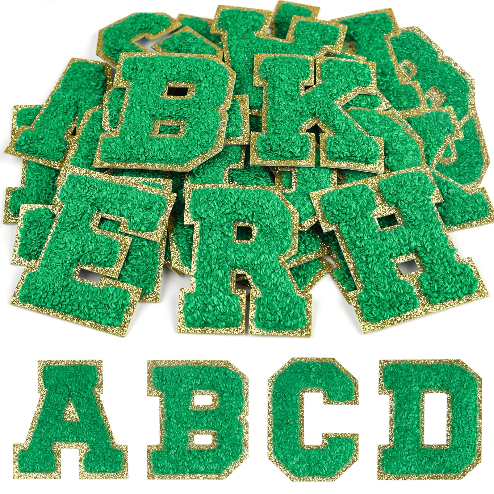 CHRORINE 26/52/104 Pcs Self Adhesive Chenille Letter Patches A-Z, Also Supports Sew or Iron on, Embroidered Alphabet Patches Stickers for DIY Clothing, Bags, Hats (52, Dark Green, Height 2.16″)