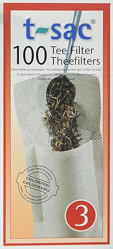 T-Sac Bolsas de filtro de té, infusor de té desechable, tamaño número 3, capacidad de 3 a 8 tazas, juego de 100