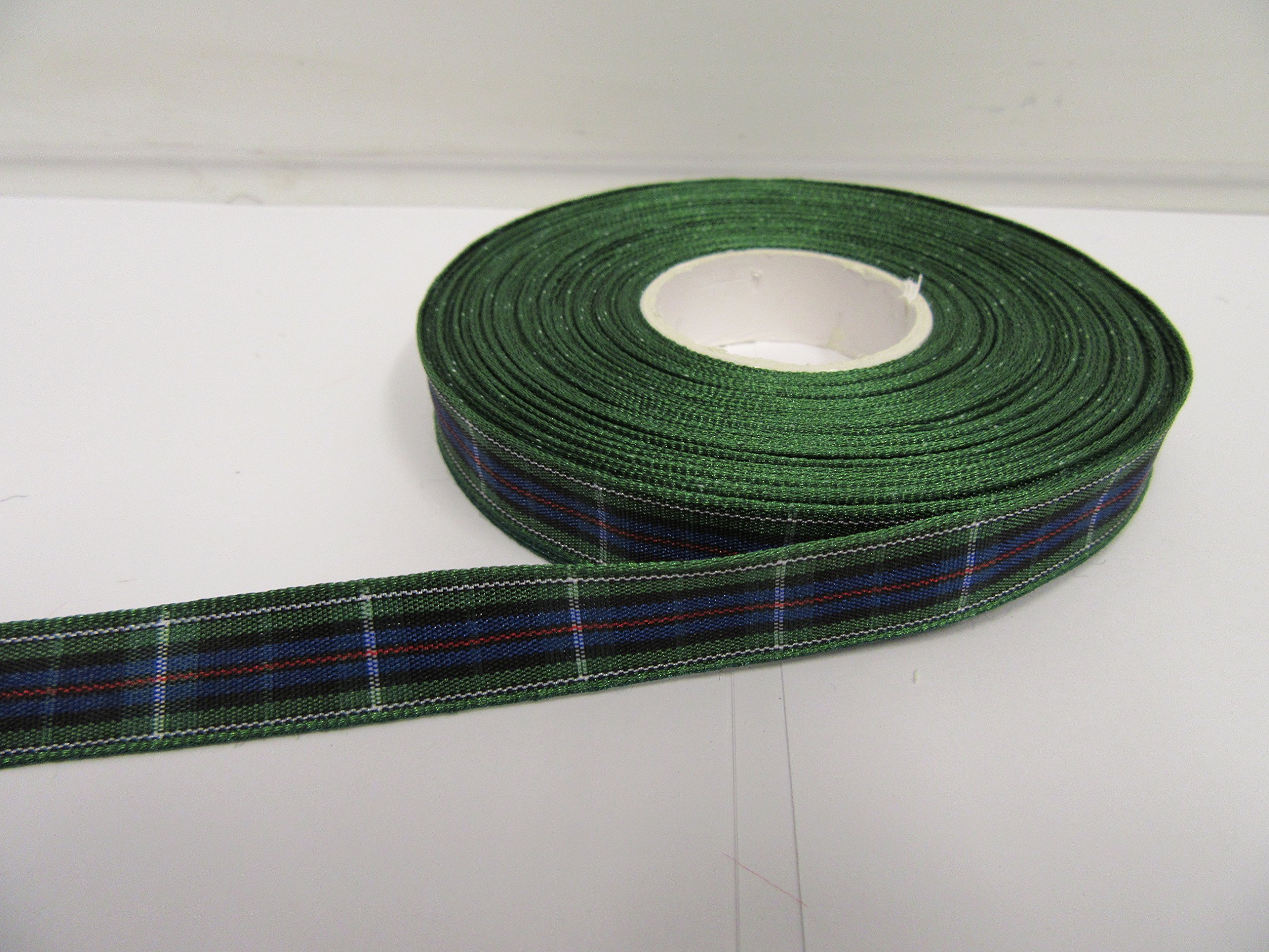 1 Full Roll Reel of 12mm x 25 metres Mackenzie Tartan Ribbon Blue & Green Double Sided McKenzie 12 mm