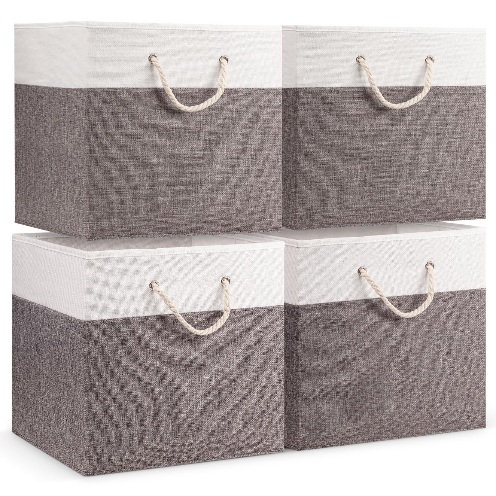 woodluv Storage Cube Boxes Large, Set of 4 Foldable Storage Basket for Cupboards, Shelves, Closet, Set of 4, Grey, 33 x 33 x 33 cm