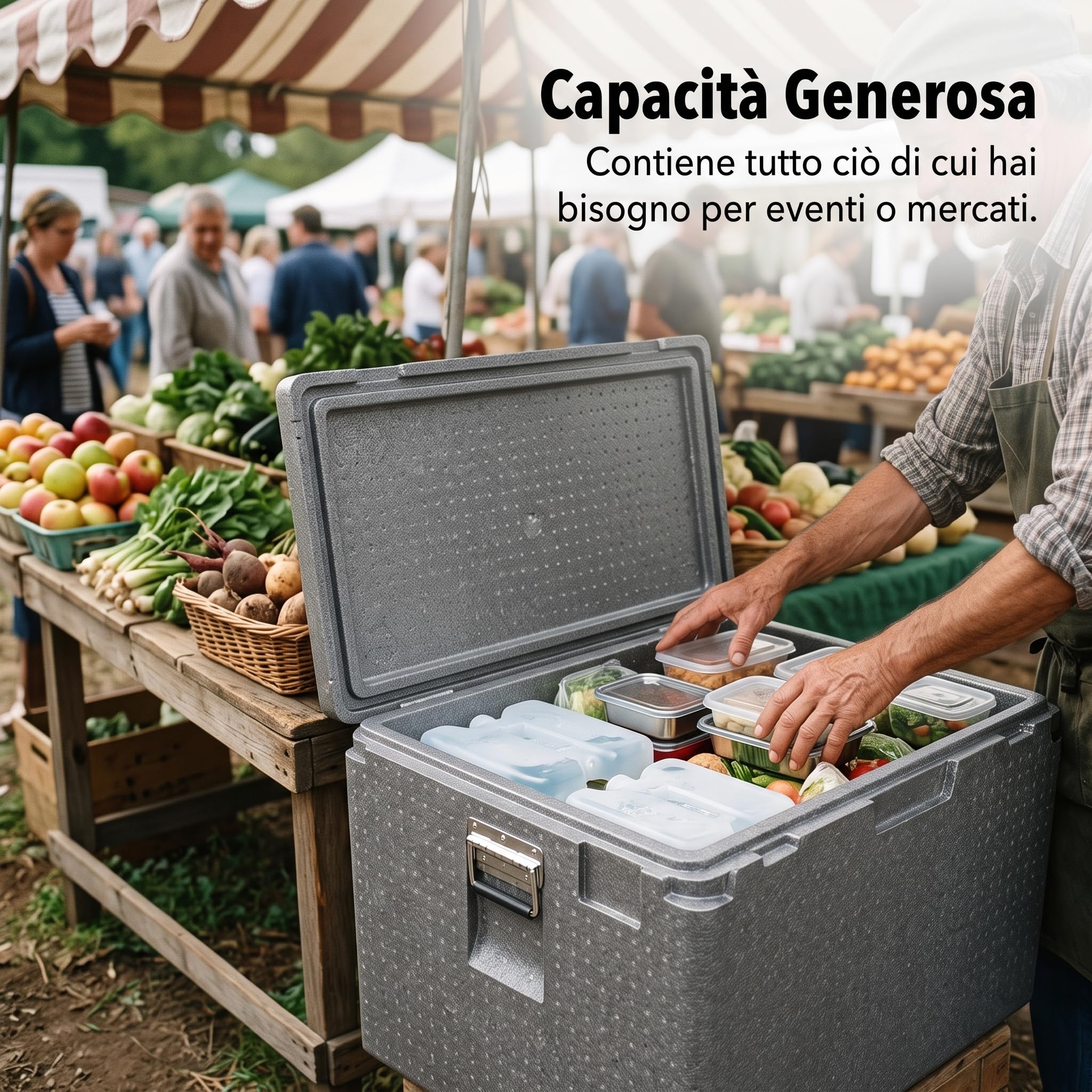 Contenitore Termico Isolante per Alimenti, Cassa Termica Professionale, Grigio 81L con maniglia cromata, 81L