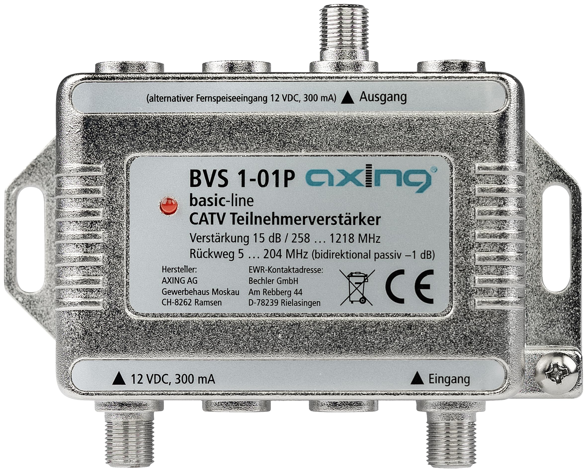 Axing BVS 1-01P Amplificatore abbonato CATV 15 dB TV via cavo Amplificatore 5-1218 MHz
