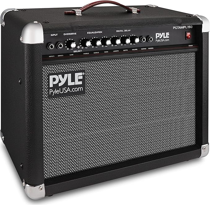 PyleUsa Portable Electric Guitar Amplifier,40 Watt Power,Two 6” & 8” High-Definition Speaker Cones, Bass, Dual Inputs, Overdrive,Digital Delay, Amp Control Volume, EQ for Beginner and Advance Practice