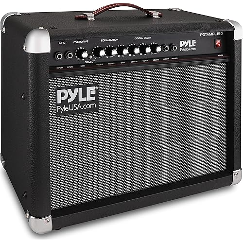 PyleUsa Portable Electric Guitar Amplifier,40 Watt Power,Two 6” & 8” High-Definition Speaker Cones, Bass, Dual Inputs, Overdrive,Digital Delay, Amp Control Volume, EQ for Beginner and Advance Practice