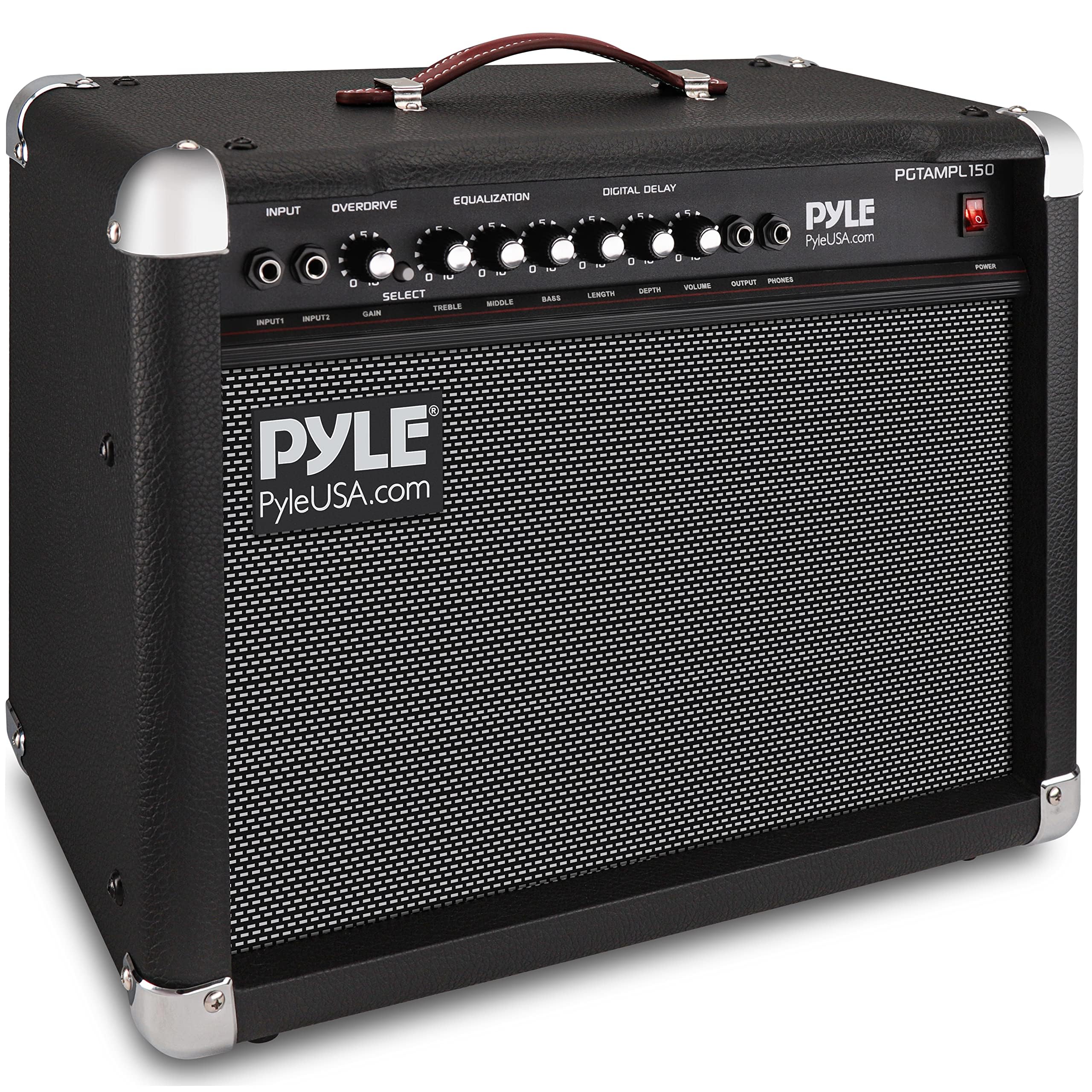 PyleUsa Portable Electric Guitar Amplifier,40 Watt Power,Two 6” & 8” High-Definition Speaker Cones, Bass, Dual Inputs, Overdrive,Digital Delay, Amp