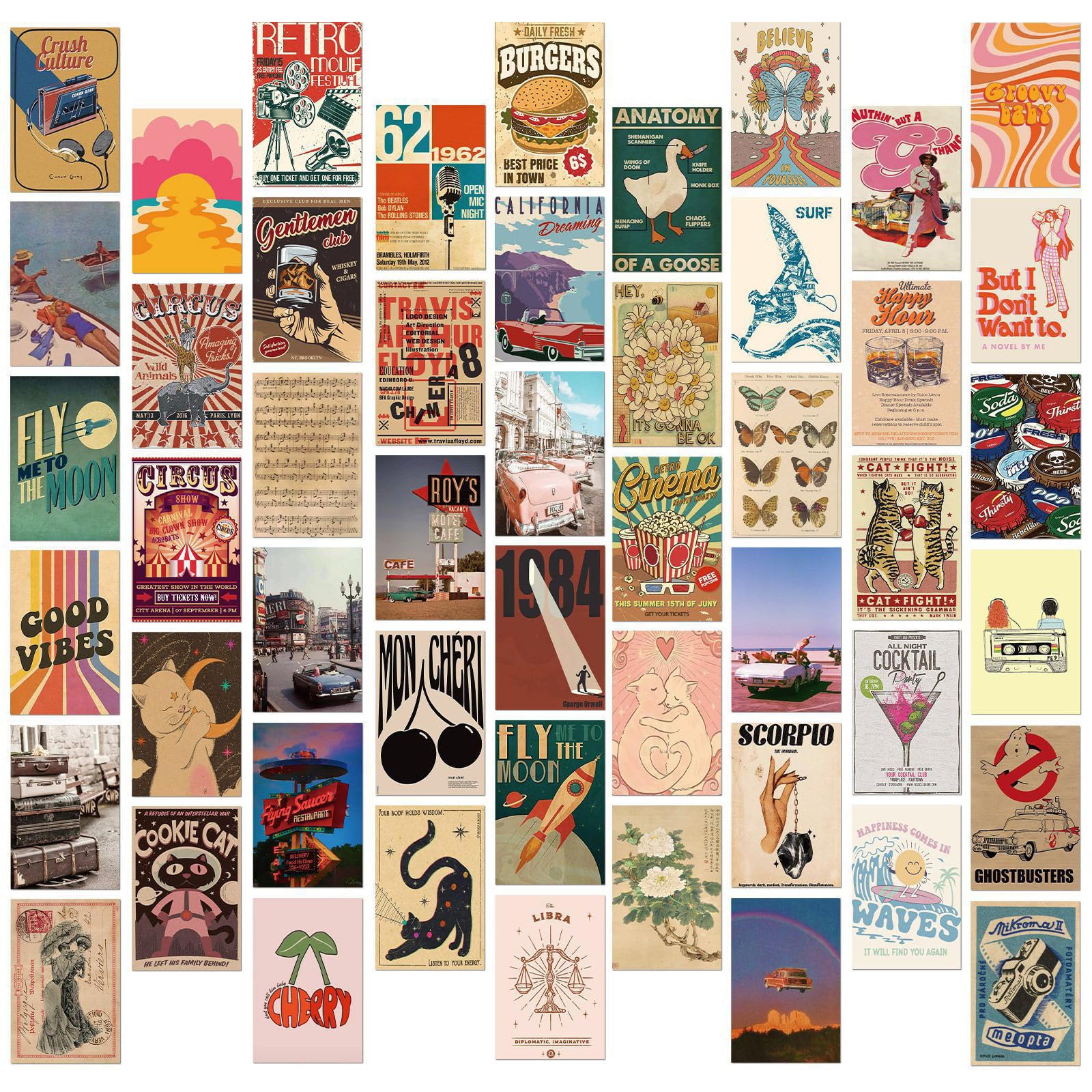 50pcs Vintage Travel Postcards Ins Posters Cards Wall Art Decoration Post Card Set Retro Greeting Cards Scrapbooking Paper for DIY Craft Home Decor (B)