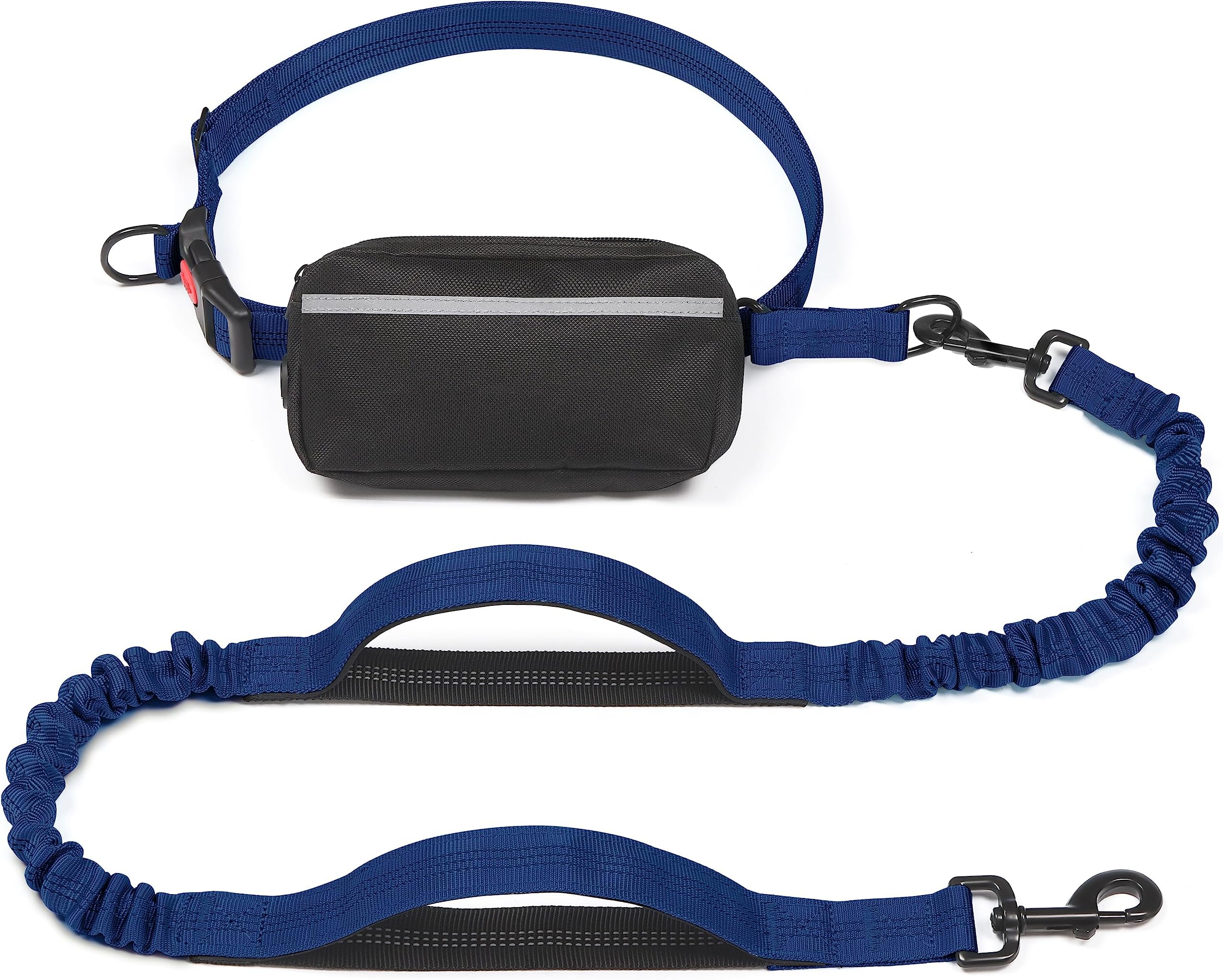 iYoShop Hands Free Dog Leash with Zipper Pouch, Dual Padded Handles and Durable Bungee for Walking, Jogging and Running Your Dog (Large, 25-120 lbs, True Navy)