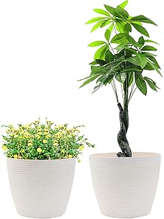 Flower Pots Outdoor Indoor, KOTAO 12 Inch Large Garden Plant Pots with Drainage Holes, Speckled White, Set of 2