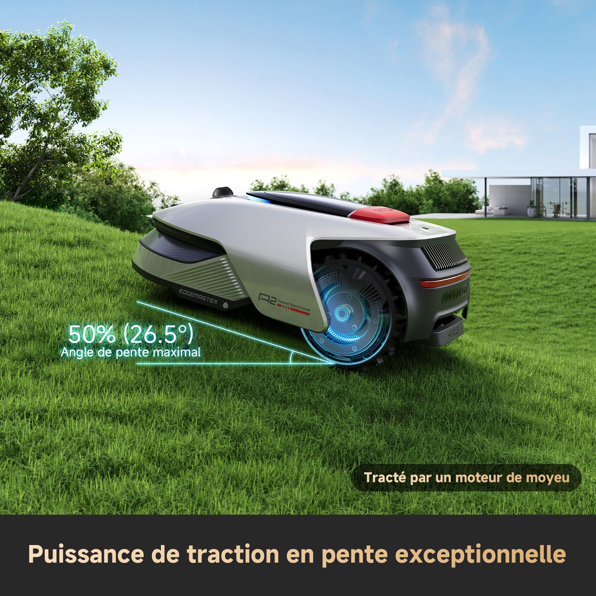 DREAME A2 3000 Robot Tondeuse sans Fil avec Garage Périphérique, 360° 3D LiDAR avec Caméra IA, Cartographie Double Fusion Pelouses 3000 m², évitement d'obstacles, EdgeMaster, Moteur Silencieux