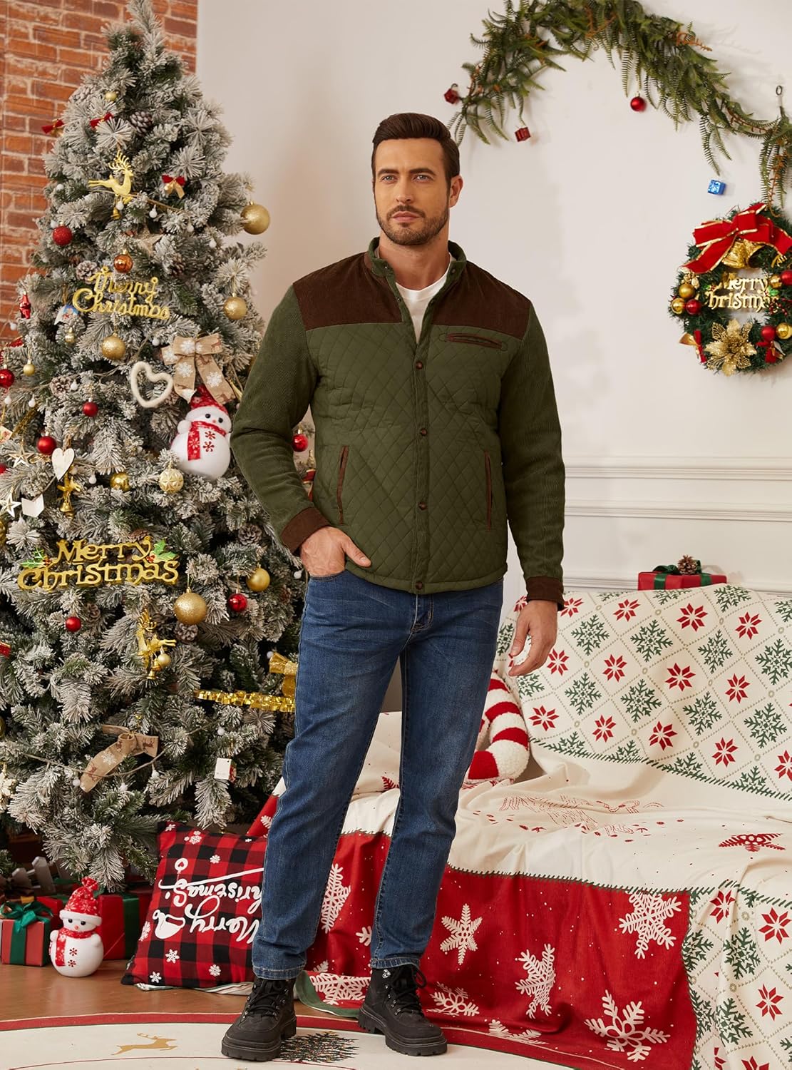 Zaitun Men's Diamond Quilted Puffer Down Jacket Lightweight Warm Windproof Puffer Jacket Coat Casual Button Down Shirts - Image 2