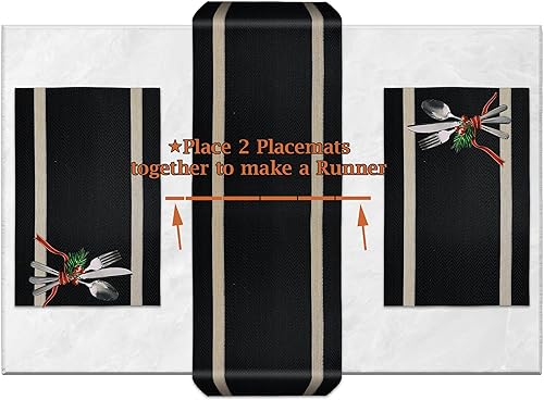 Miniatura 3 de CK Home - Juego de 4 manteles individuales elegantes en espiga, color caramelonegro. Uso en interiores o exteriores.