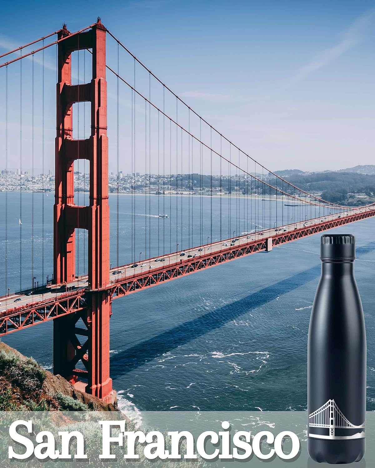 San Francisco City Skyline Gifts, San Francisco Gifts for San Francisco Lovers, Skyline Map 17oz/500ml Stainless Steel Insulated Water Bottle, Perfect for Birthday & Christmas