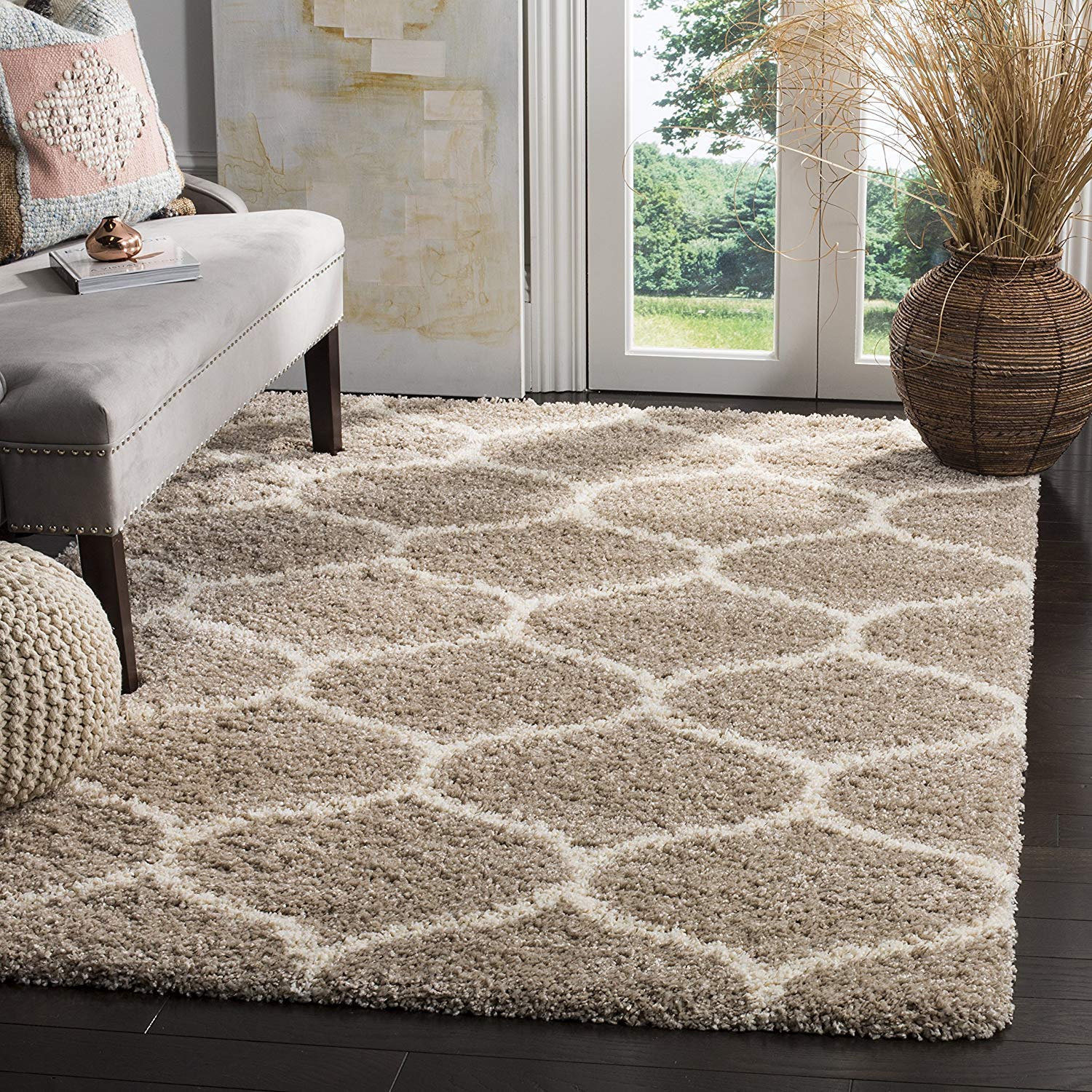Modern Plush Area Rectangular Rug Room Home Decor 3X5 Ft,Beige|Ivory| Shaggy Carpets For Bedroom Floor Dining Hall Drawing Room Center Table Indoor Kaalin Geometric Design Galicha Microfibre