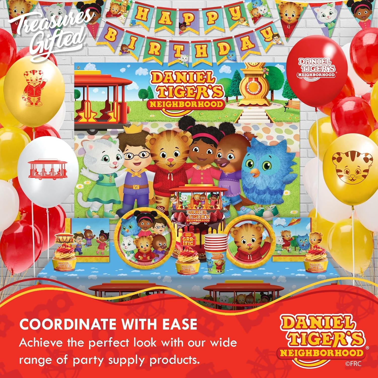 Treasures Gifted Officially Licensed Daniel Tiger Birthday Party Supplies - Serves 16 Guests - Complete Set Daniel Tiger Party Decorations - Tablecloth, Banners, Plates & Napkins