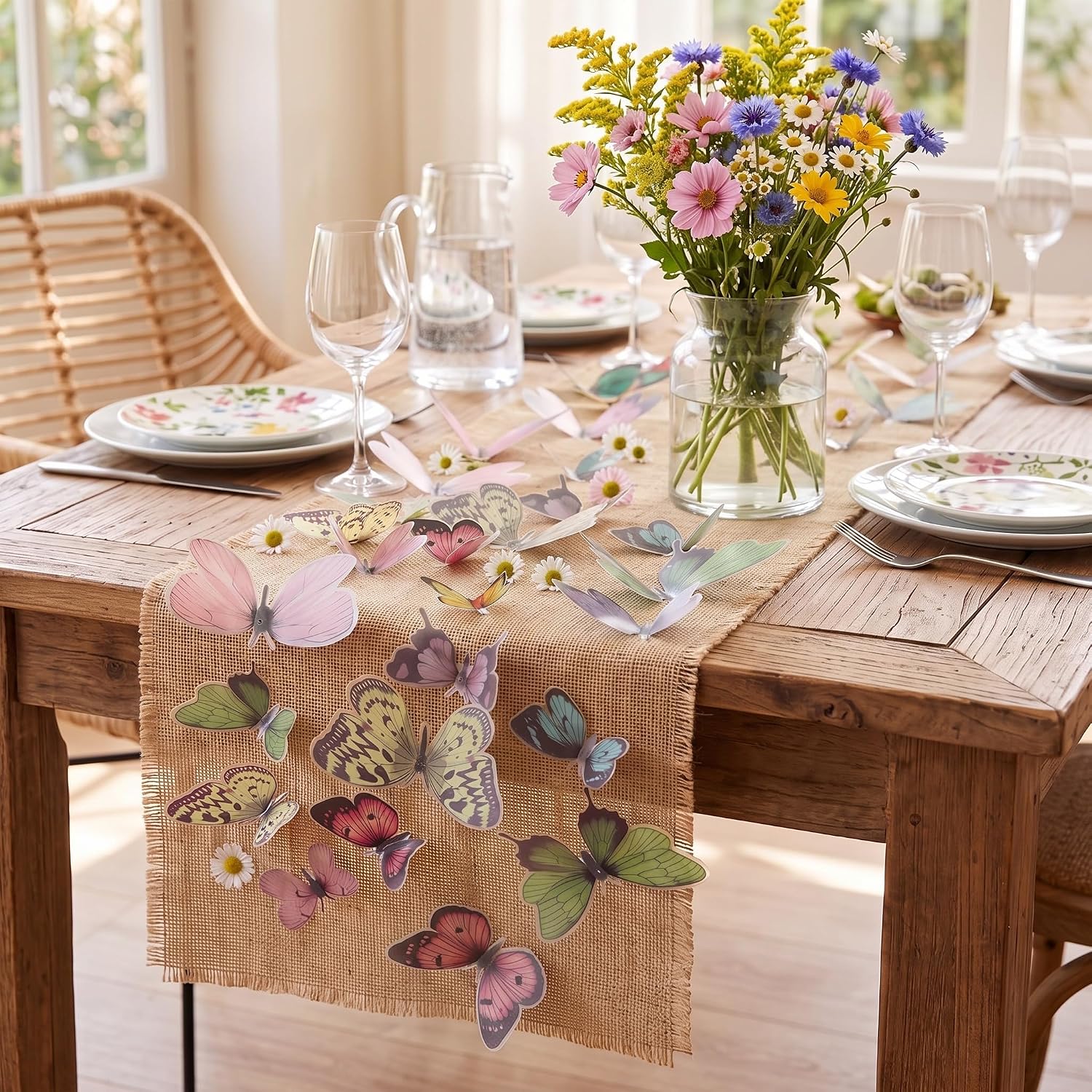 36 Pcs Butterfly Table Runner DIY Rustic Burlap Decor for Wedding Farmhouse