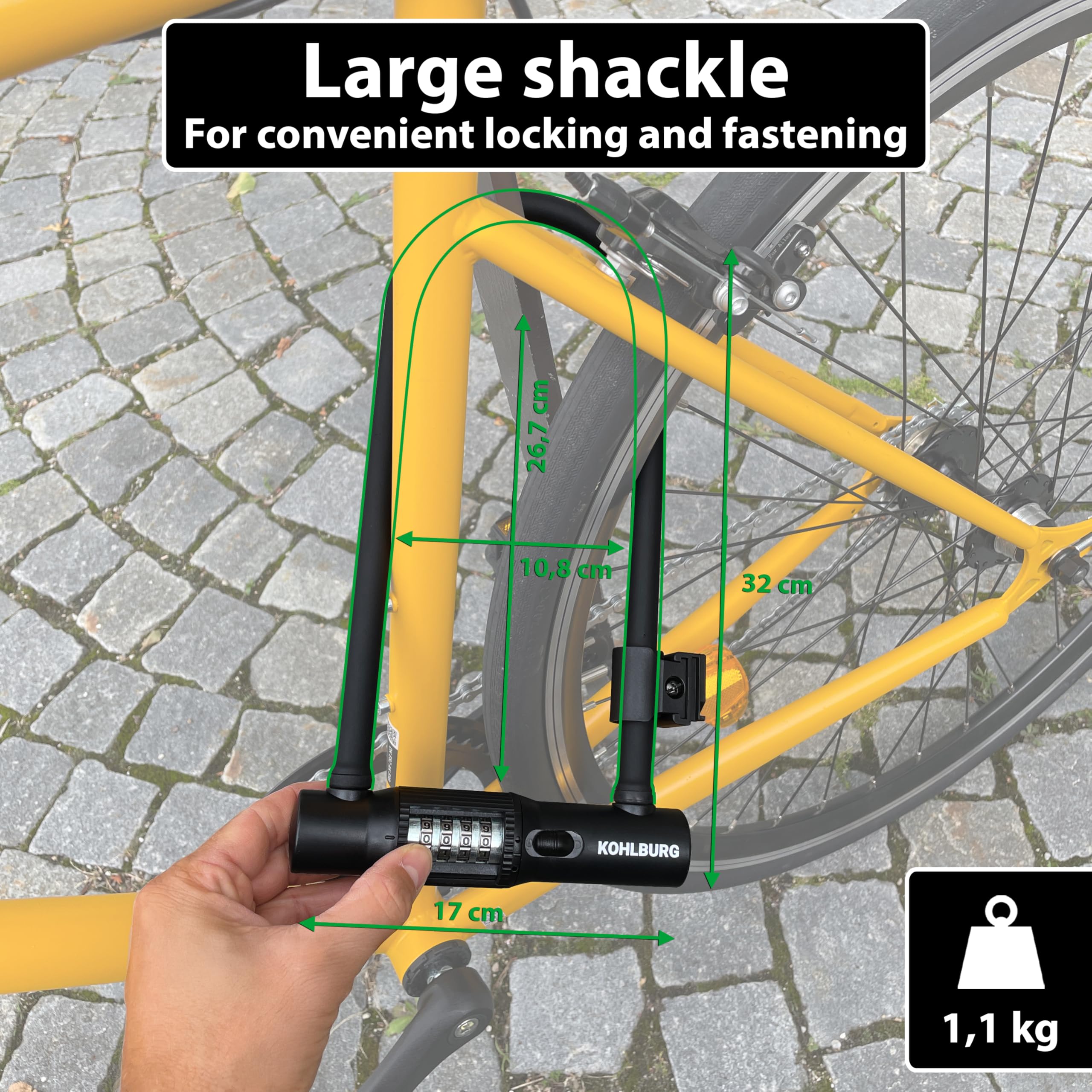 KOHLBURG U-Locki zamek szyfrowy 12 mm | Roweru elektrycznego, rdzeniem stalowym, stalowymi cyframi, z kodem i uchwytem, wysokiego bezpieczeństwa