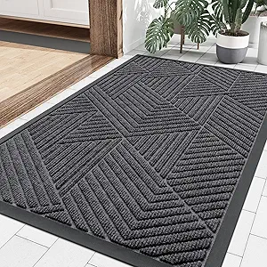Smiry Front Door Mat Outside Entrance, Heavy Duty Sturdy Natural Rubber Doormat, Trap Dirt and Moisture, Easy Clean Low Profile Welcome Floor Mats for Indoor Outdoor Entry, 29.5x17 Inch, Light Grey