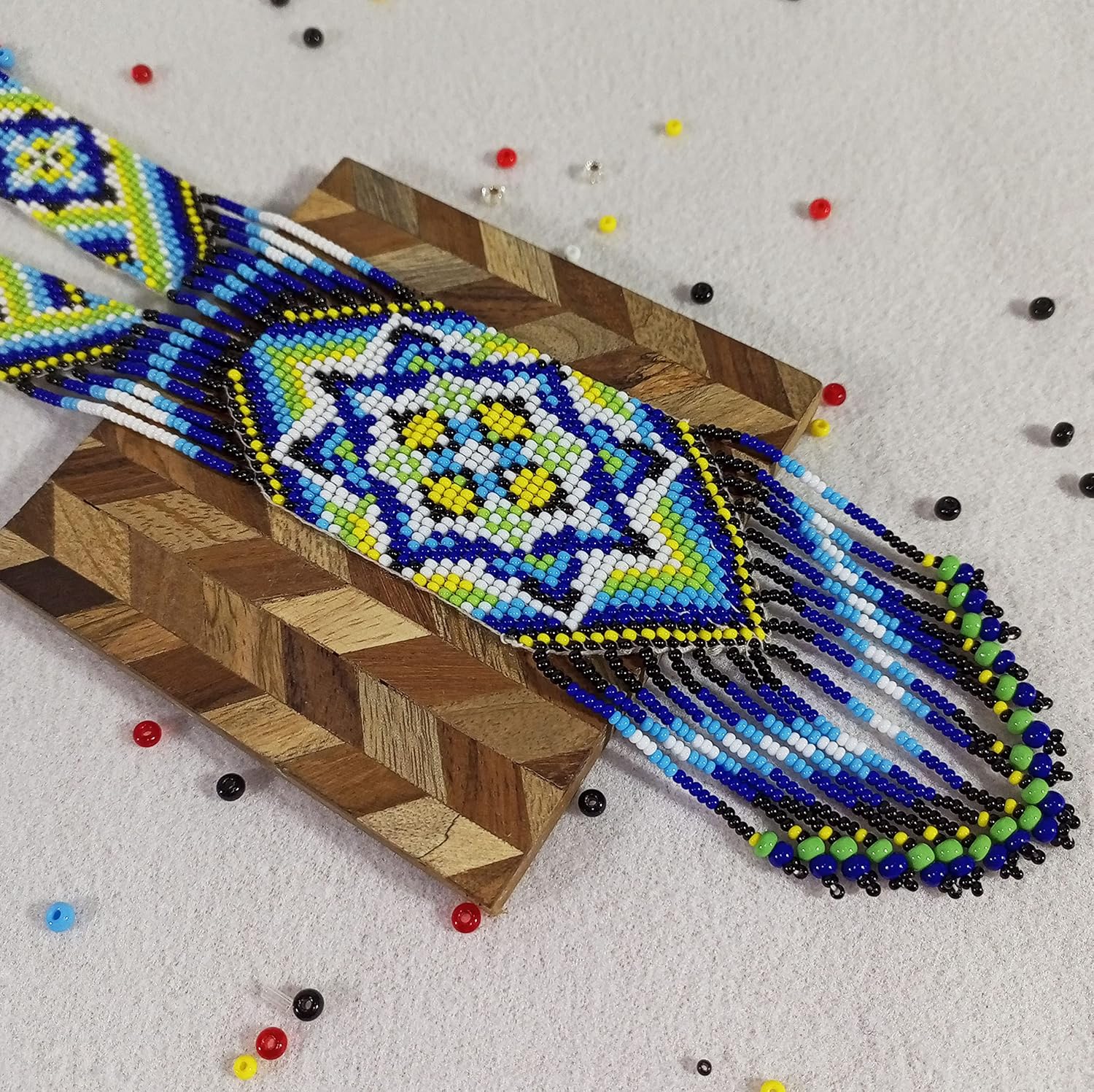 Weavish Long Beaded Necklace – Boho Native Handmade Seed Bead Tassel Necklace, Bohemian Large Statement Beaded Necklace for Women (craftscorner-va2) - Image 2