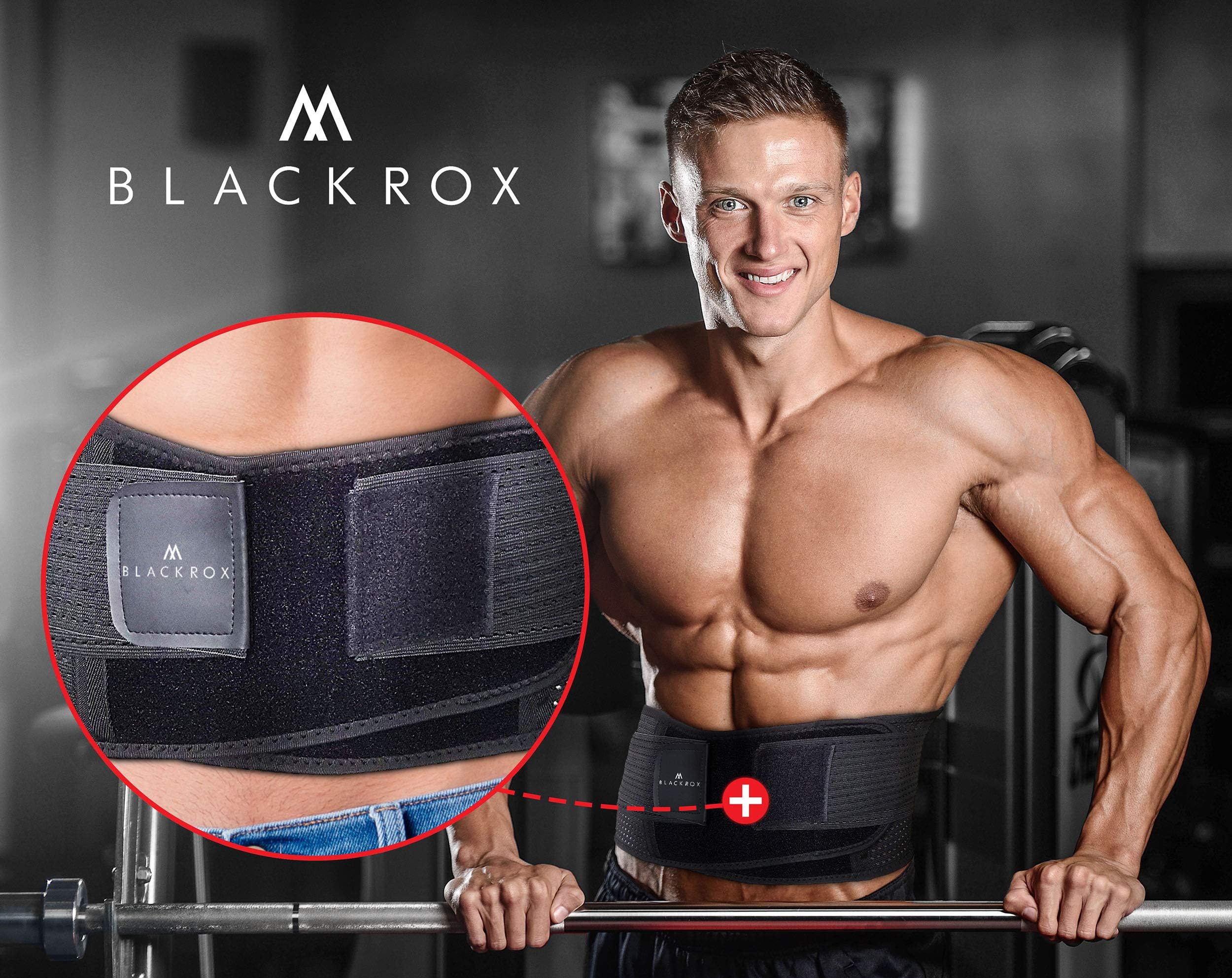 BLACKROX LUMBAROX - Fascia lombare per la schiena per uomini e donne, ideale per stabilizzare e sostenere la schiena dritta, taglia M, nero