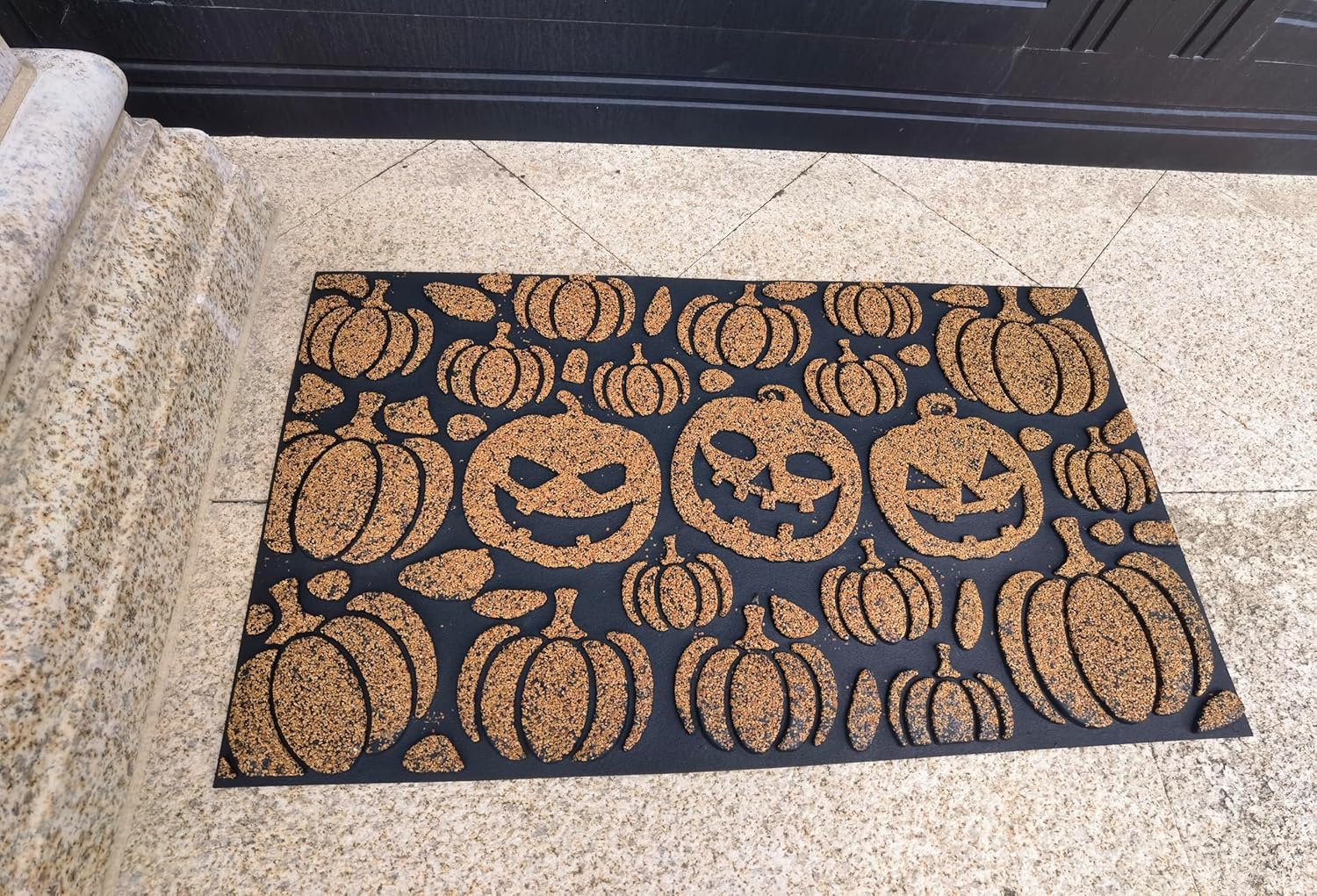 Pumpkin Doormat, Luxurious Natural Walnut Shell Premium Doormat, All-Weather Non-Slip Outdoor Carpet, eco-Friendly Welcome mat, Size 43×74 cm, Natural Rubber Bottom Surface