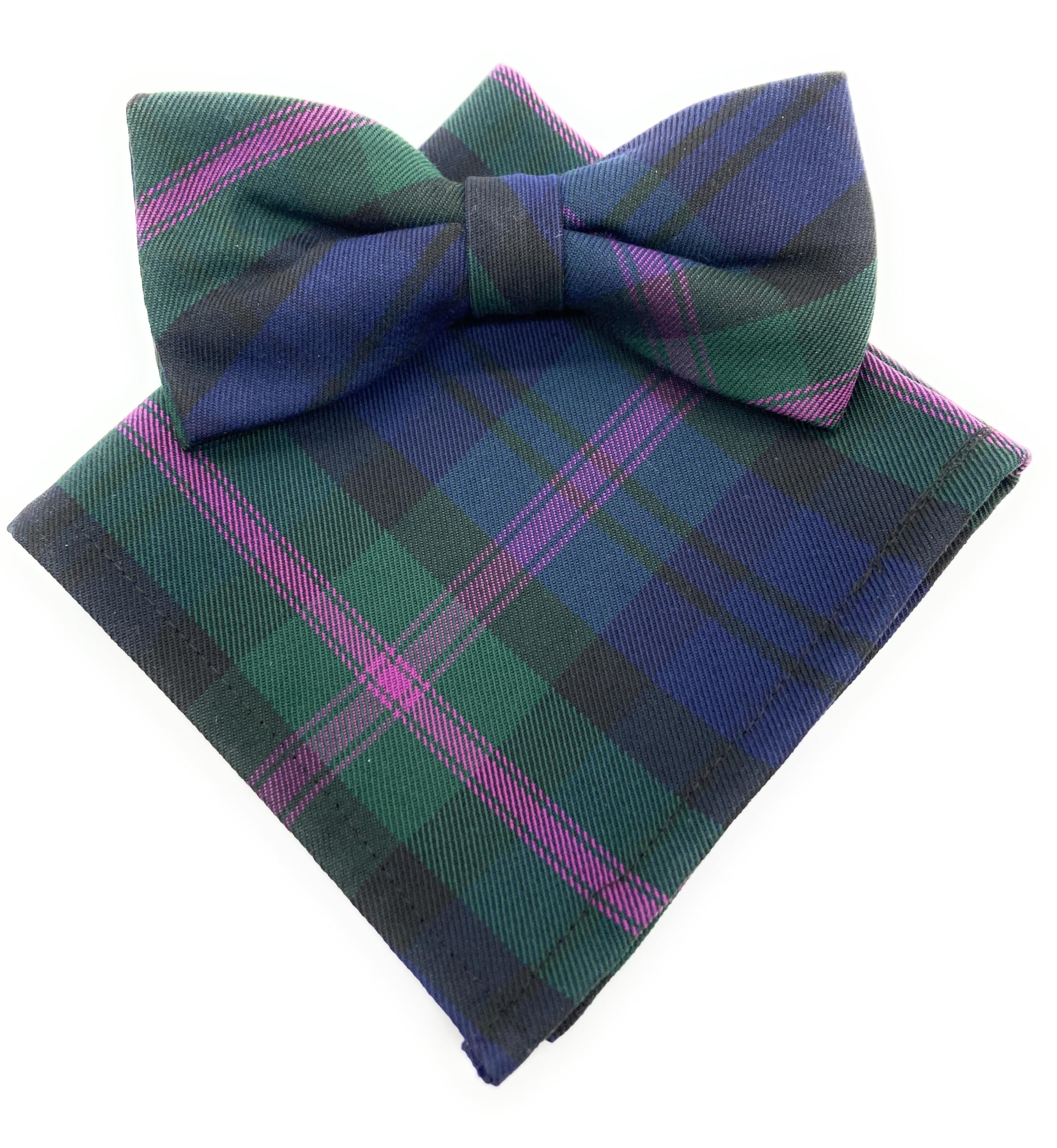 SCOTTISH ESSENCE Men's Pre-Tied Tartan Bow Tie and Pocket Square Set, Matching Pattern (Baird)