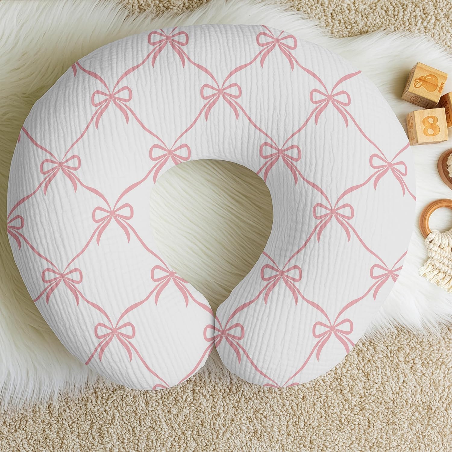 Sweet Jojo Designs 2-Piece Muslin Nursing Pillow Covers Set (Pink Bows) for Newborn Baby Girls 100% Cotton Breastfeeding Pillowcases-PILLOW NOT INCLUDED (Solid Blush Elegant Bow for Ballet Collection)